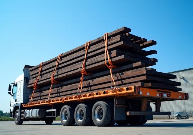Flatbed truck carrying heavy industrial machinery