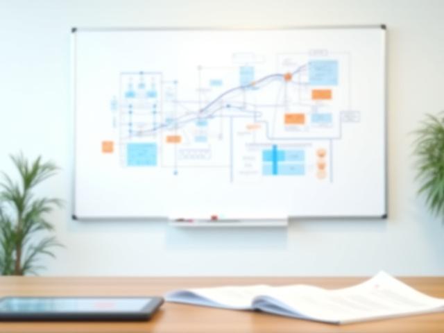 Logistics experts planning a supply chain on a whiteboard