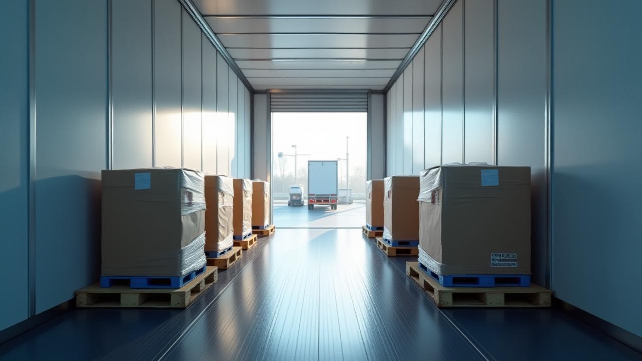 Consolidated LTL freight pallets inside a modern transport trailer